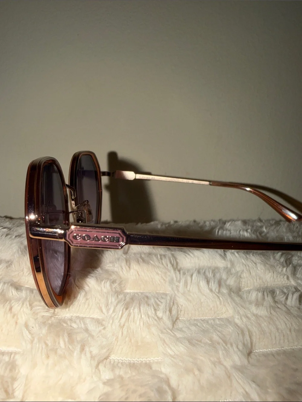 NEW Coach HC7141 CD477 Transparent Amber Sunglasses with Rose Gold Temples